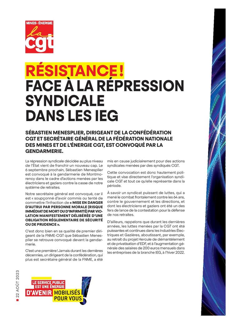 Résistance ! Face à la répression syndicale dans les IEG