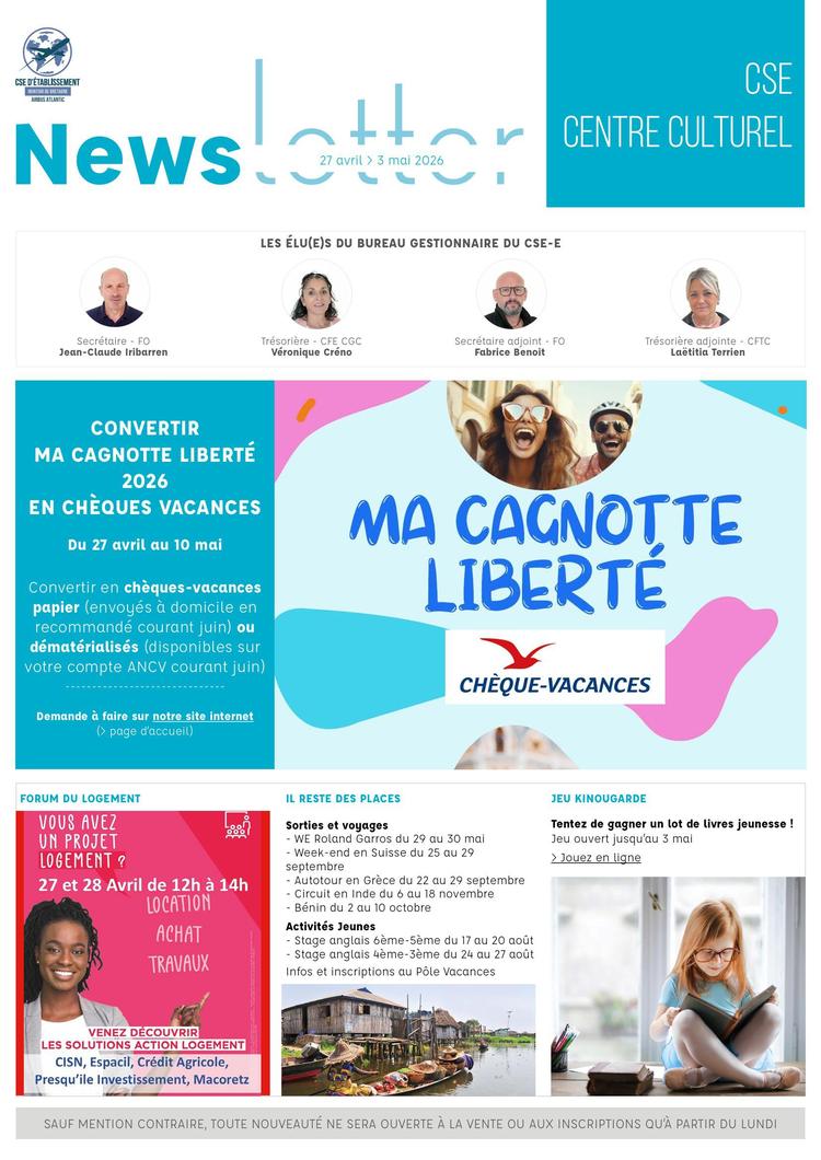Informations du CSE et de la coopérative semaine 18