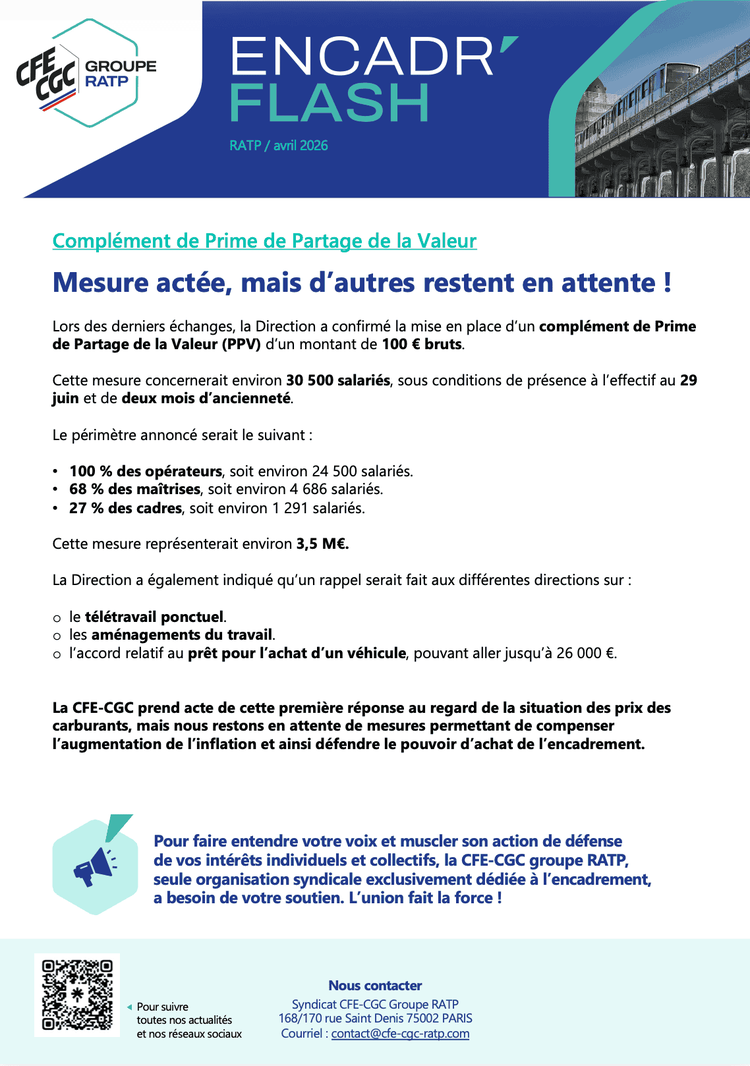 Complément de Prime de Partage de la Valeur : Mesure actée, mais d’autres restent en attente !