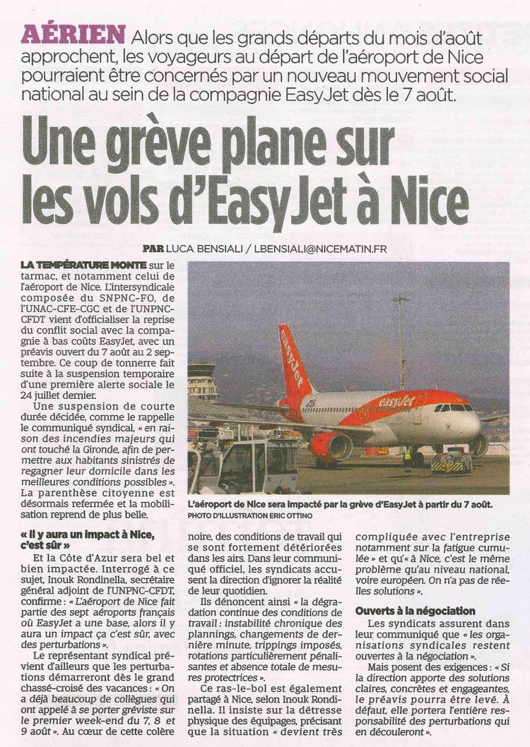 Une grève plane sur les vols d'EasyJet à Nice