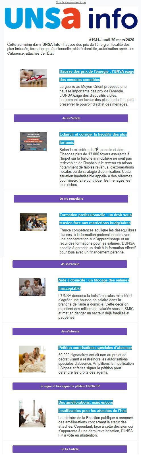 UNSa info du 30 mars 2026