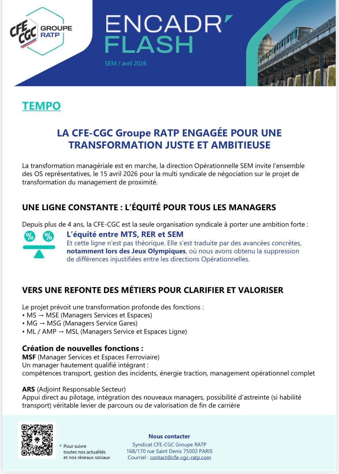 Projet TEMPO : la CFE-CGC Groupe RATP engagée pour une transformation ...