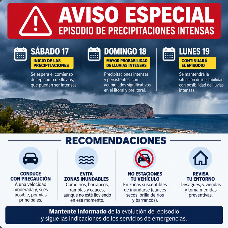 La Marina Alta se prepara para un domingo de lluvias torrenciales con acumulados de hasta 300 litros
