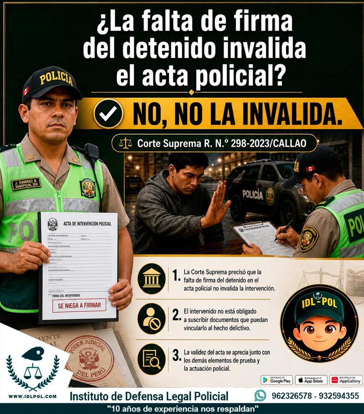 ¿La falta de firma del detenido invalida el acta policial?