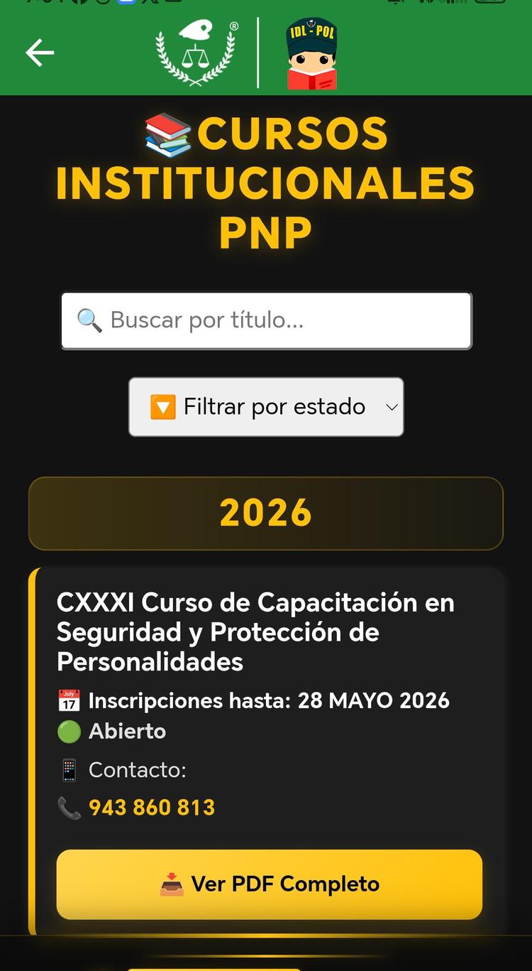 Publican nuevos cursos institucionales PNP