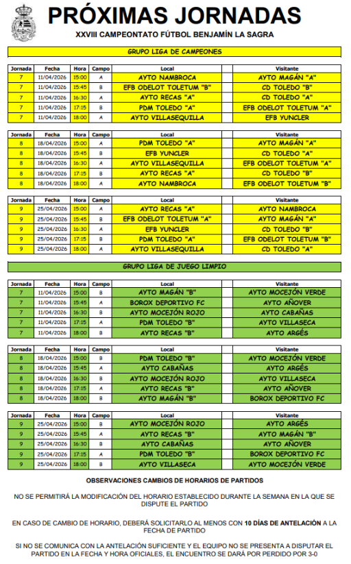Publicados los horarios de las tres últimas jornadas de la Segunda Fase