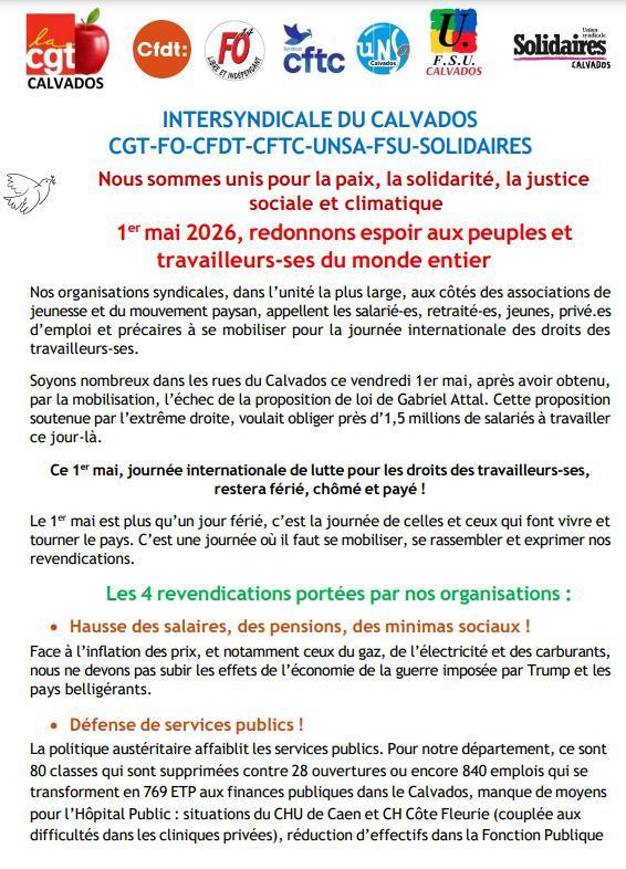 Tract d'appel à manifester le 1 mai venez nombreux défendre vos droits face aux politiques et au patronat!