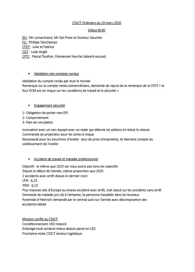 compte-rendu du CSSCT du 19 mars 2026