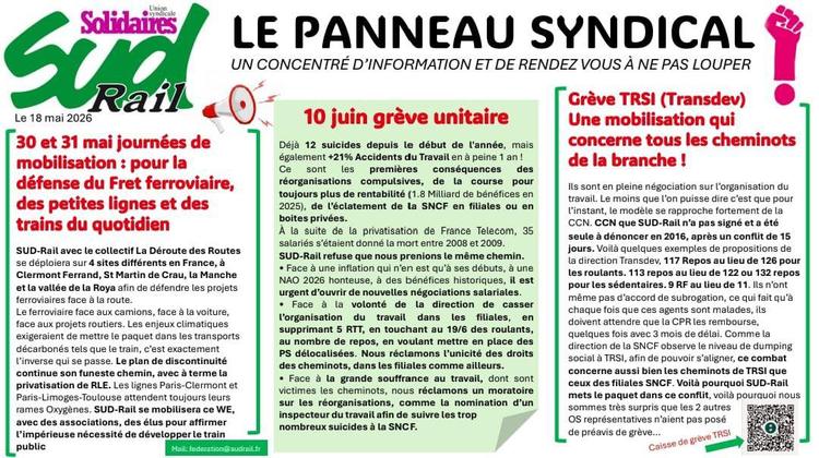 SUD-Rail // Le panneau syndical du 18 mai 2026