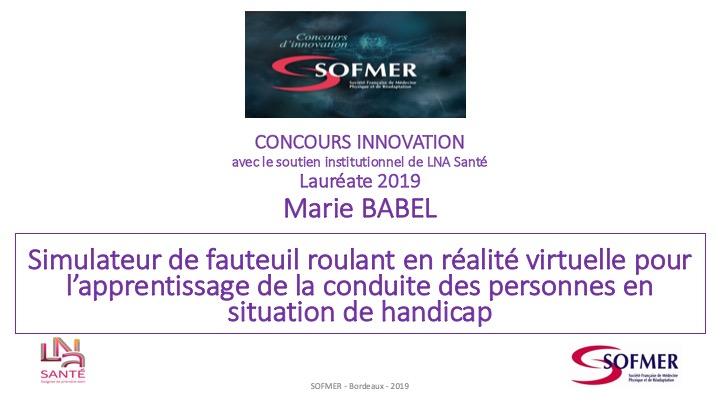 CONCOURS INNOVATION  avec le soutien institutionnel de LNA Santé  - Lauréate 2019  - Marie BABEL