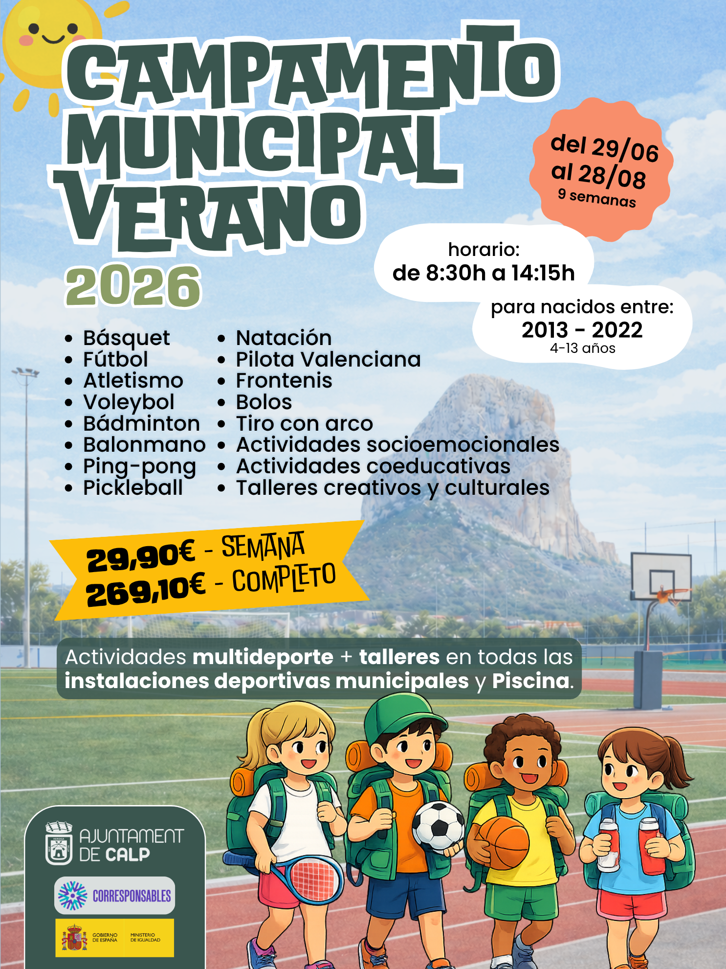 Calp estrena un campamento municipal de verano con 290 plazas y apoyo a familias vulnerables