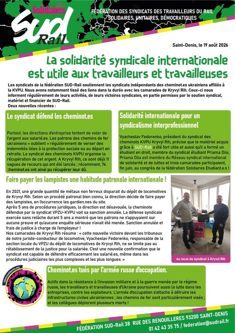 SUD-Rail // La solidarité syndicale internationale est utile aux travailleurs