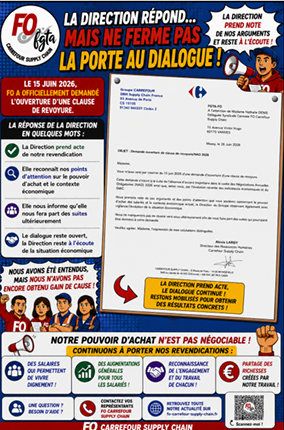 Reponse de la direction à la demande de reouverture de la clause de revoyure