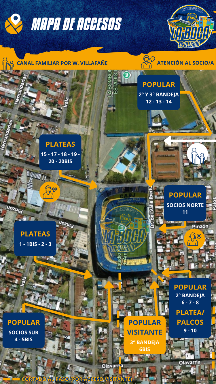 Mapa de Accesos para el partido de hoy...
