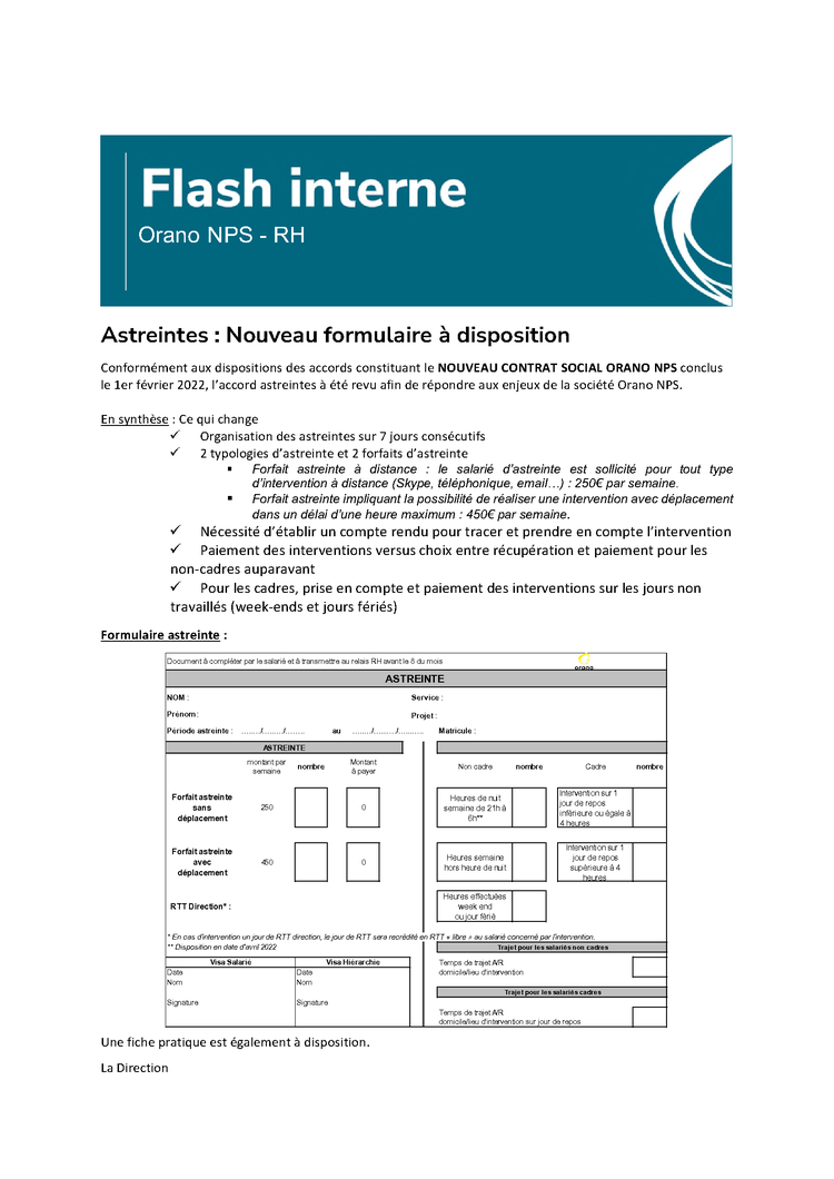Accord NPS : Astreinte 