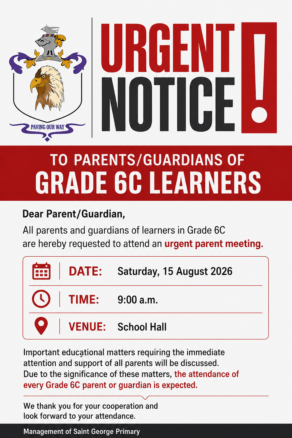 Grade 6C Urgent Meeting