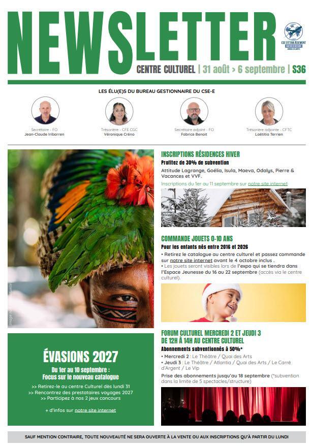 Newsletter du 31 août au 6 septembre 2026
