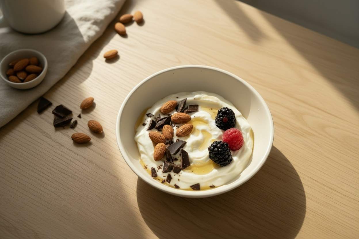 Greek Yogurt Bowl with Almonds & Dark Chocolate