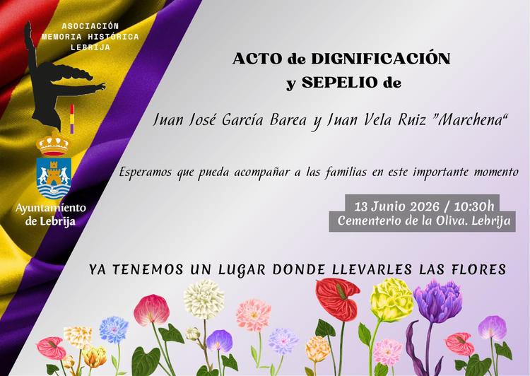 Lebrija dará digna sepultura a Juan José García Barea y Juan Vela Ruiz, cuyos restos aparecieron en trabajos de exhumación realizados en Trebujena