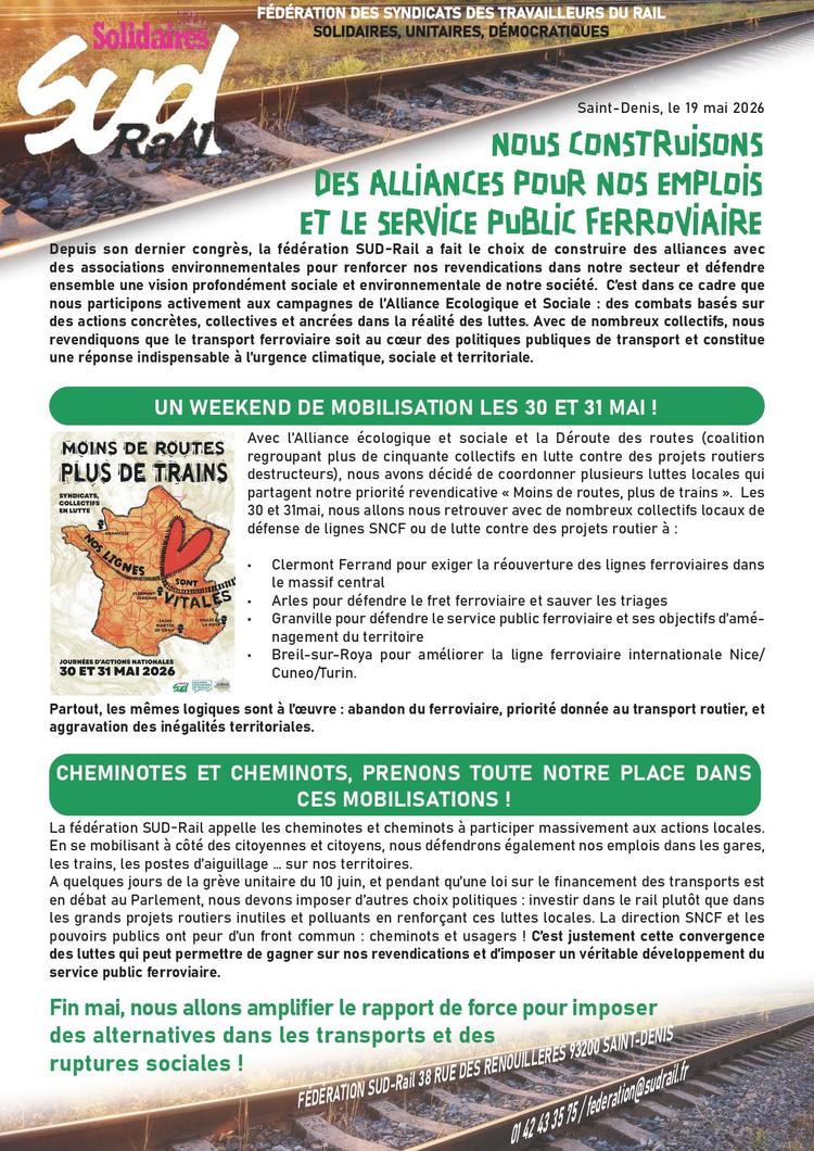 SUD-Rail // Nous construisons des alliances pour l'emploi et le service public