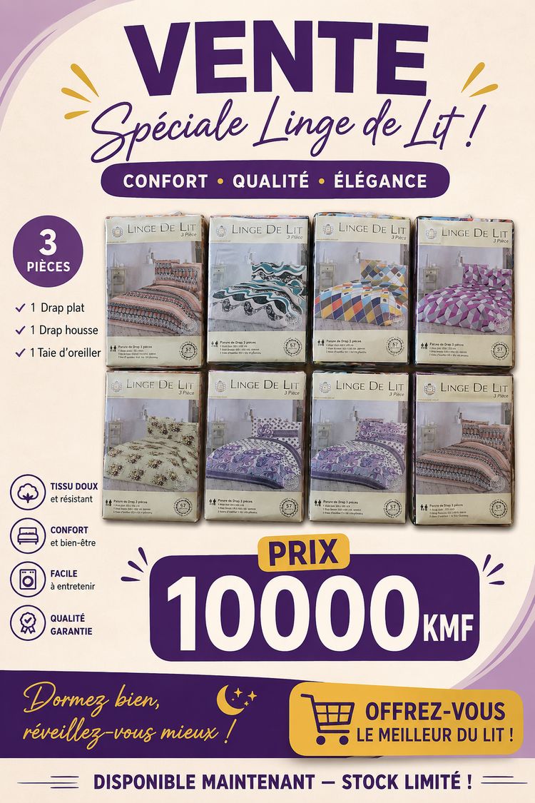 Ensemble de draps 3 places - 10 000 FC