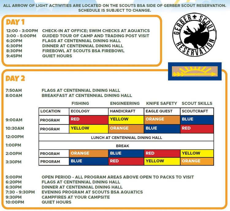 Arrow of Light Camp Schedule