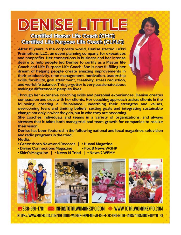Dr. Denise Little - Event Planner and Speaker Contact her at 336.991.1781