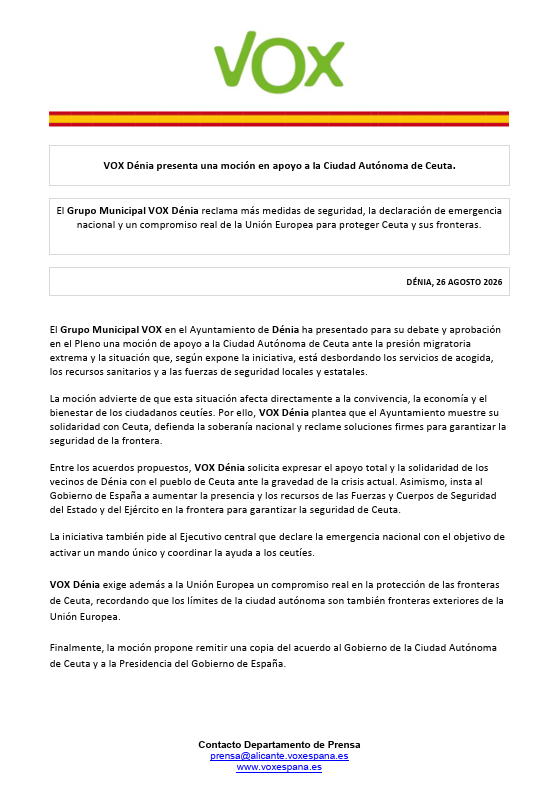 VOX Dénia presenta una moción en apoyo a la Ciudad Autónoma de Ceuta