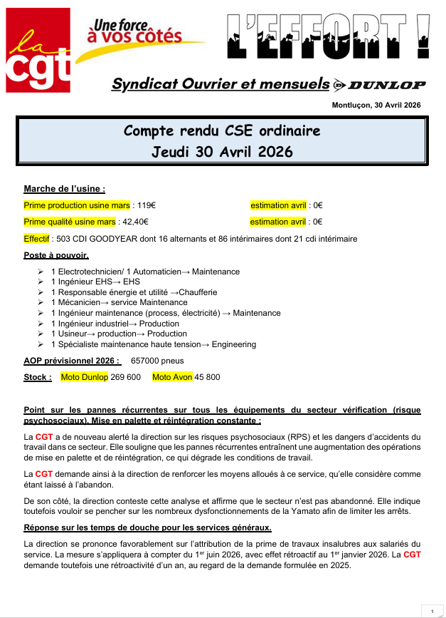 Compte rendu CSE ordinaire avril 2026