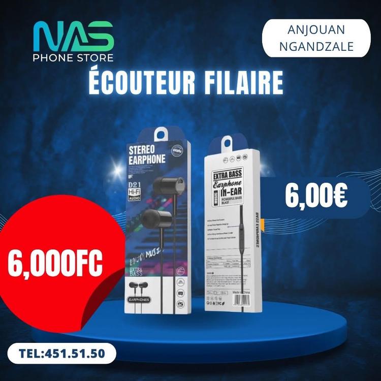 Écouteurs 3.5 mm sport stéréo avec microphone - 6,000FC 