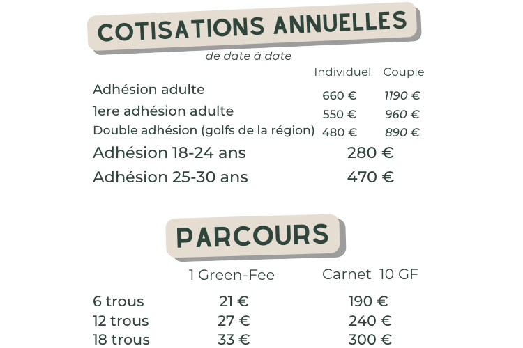 Les tarifs du Golf Compact d’Idron
