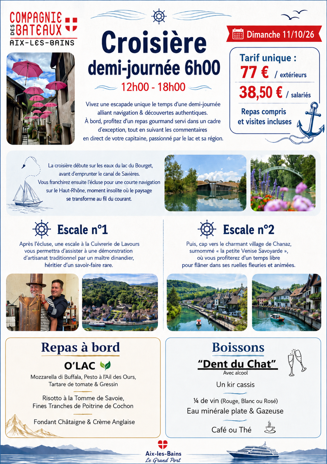 Croisière demi-journée à Aix-Les-Bains le dimanche 11/10/2026
