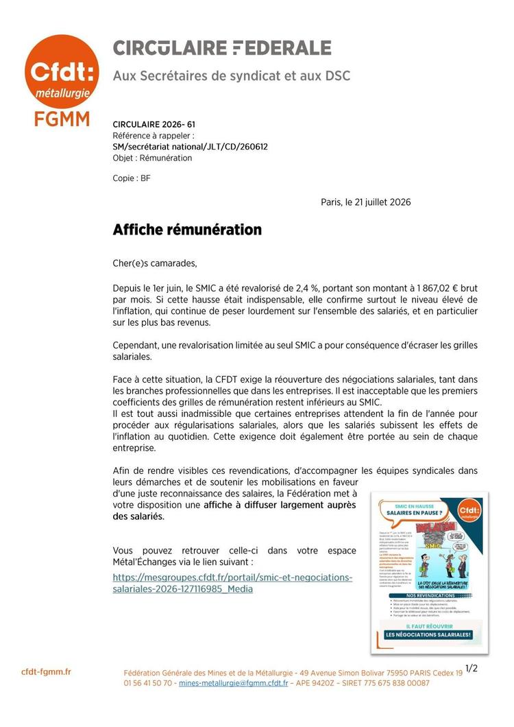 Affiche rémunération
