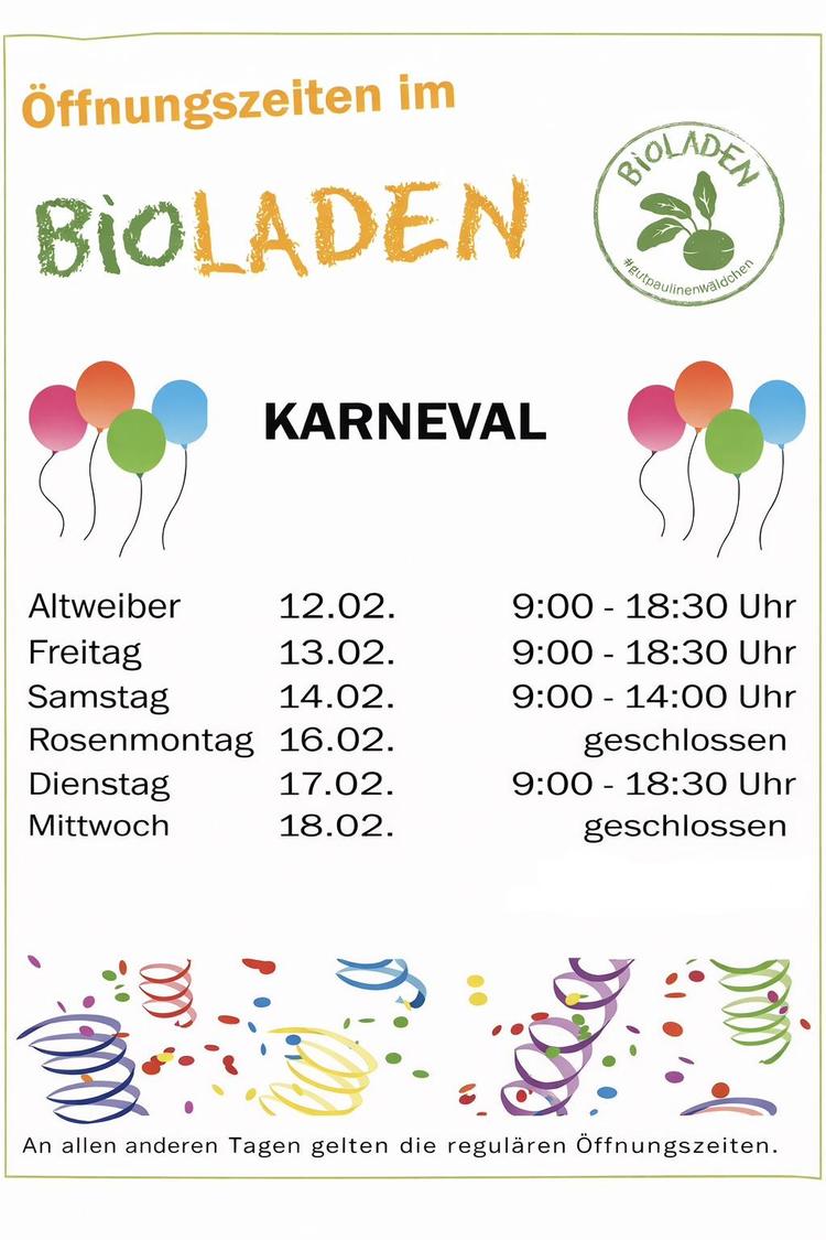 Öffnungszeiten Karneval
