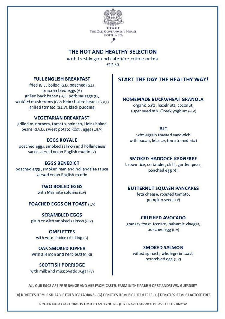 Breakfast Menu at OGH