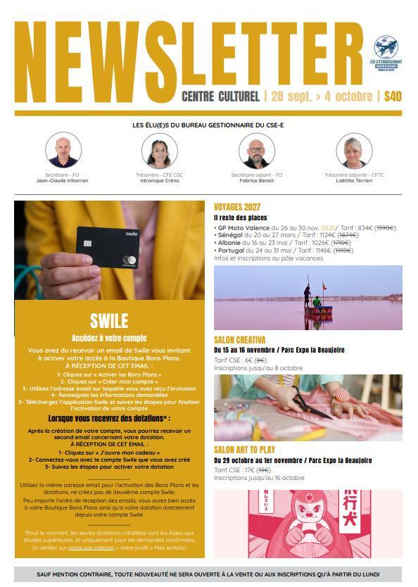 Newsletter du 28/09 au 02/10.