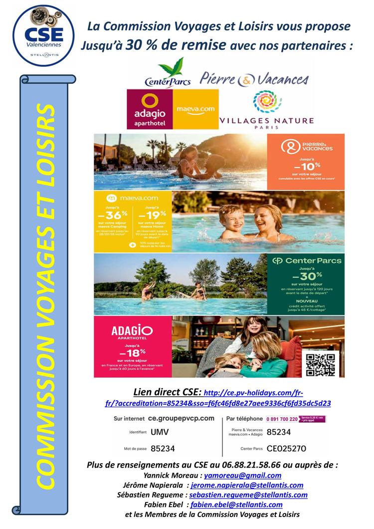 Partenariat: Center Parc/Pierre et Vacances/Maeva.com/Adagio