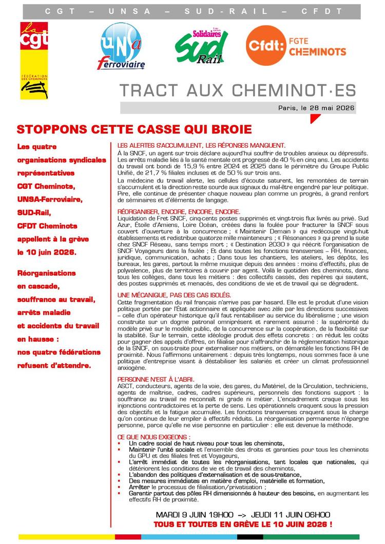 Tract unitaire cheminots // Stoppons cette casse qui broie