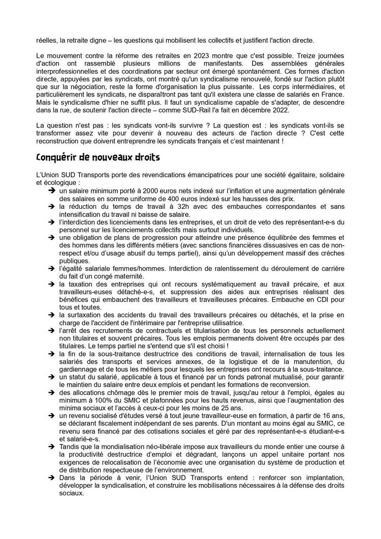 6e Congrès de l'Union SUD Transports du 12 mai 2026 : Résolution d'orientation
