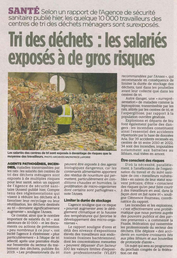 Tri des déchets: les salariés exposés à de gros risques