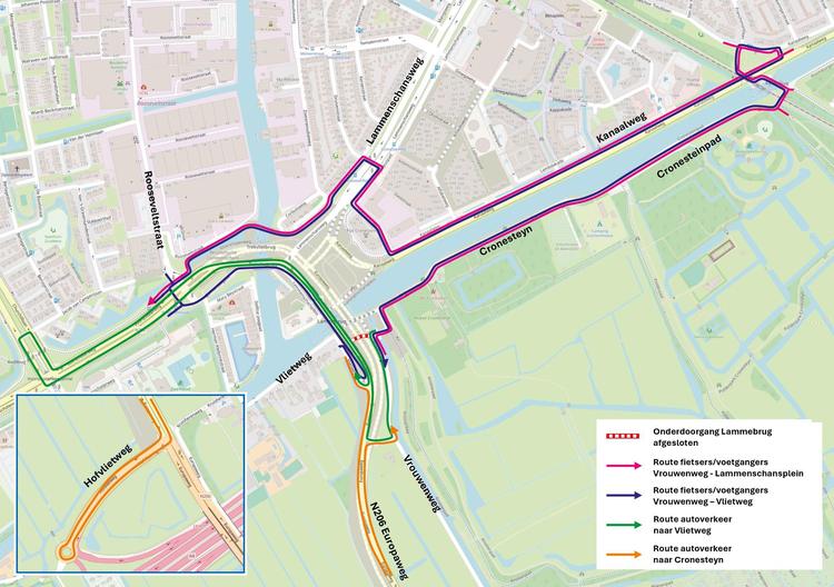 Afsluiting onderdoorgang Lammebrug 8/9 april