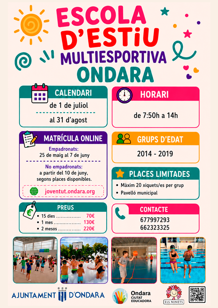 Ondara obri les inscripcions de les Escoles d’estiu amb activitats educatives i esportives