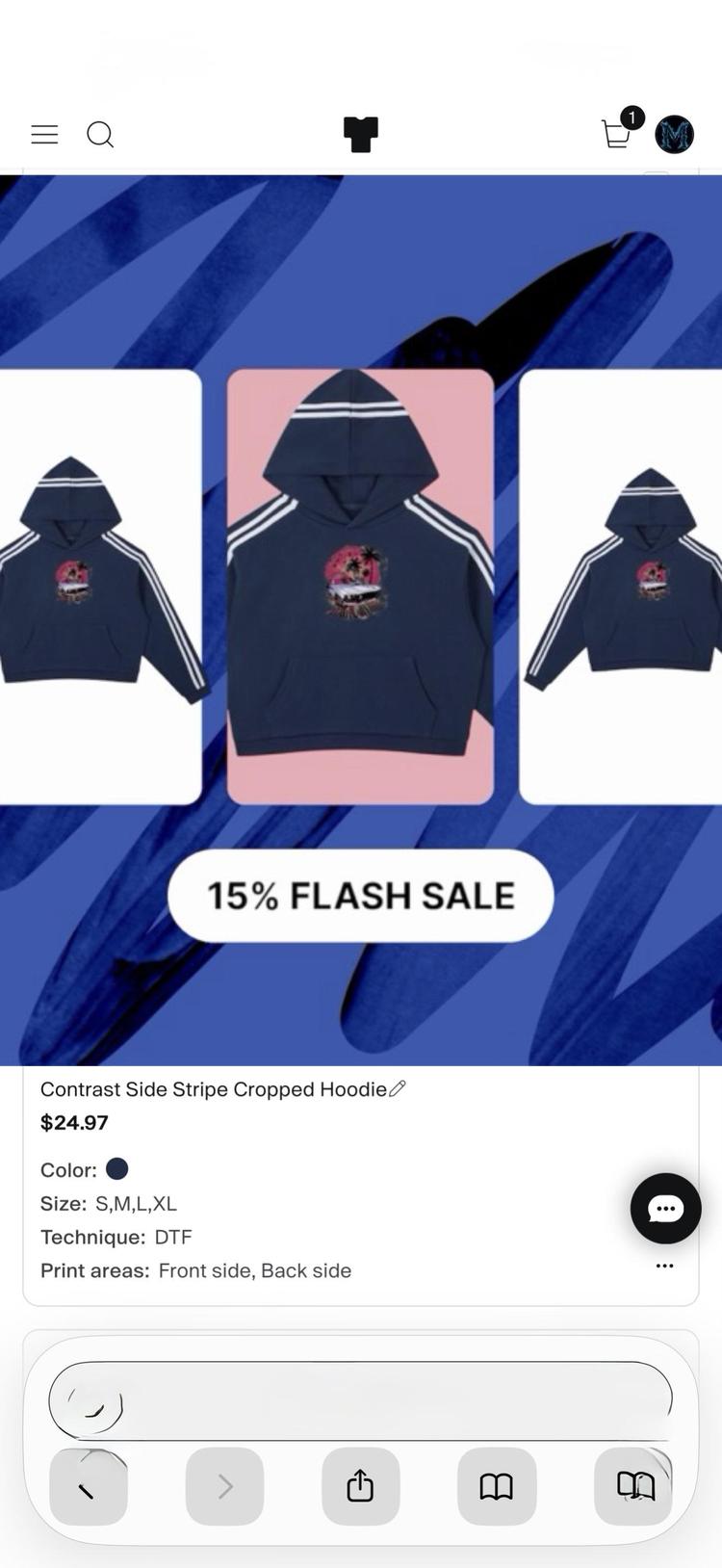 Navy Contrast Side Stripe Cropped Hoodie - Tropical Lowrider Sunset Print