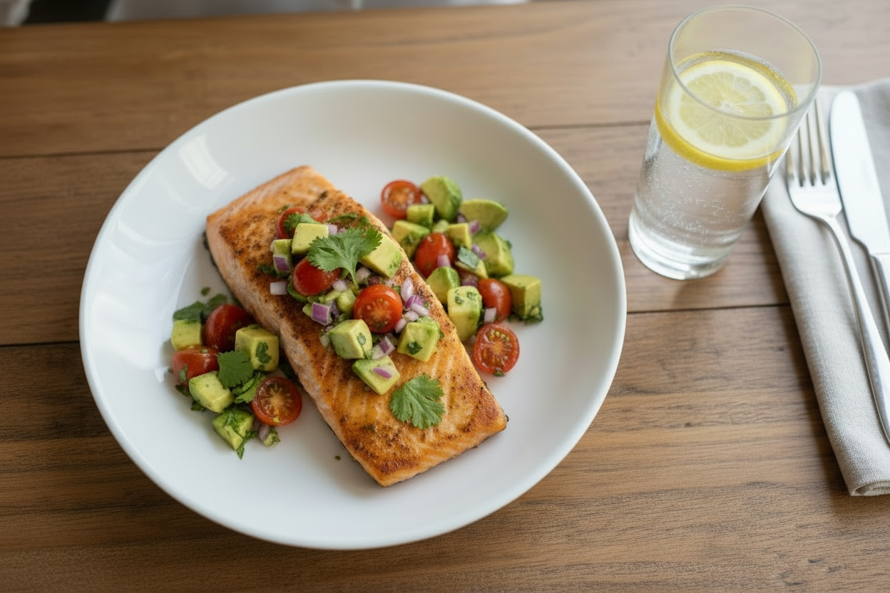 Lemon Herb Baked Salmon with Avocado Salad