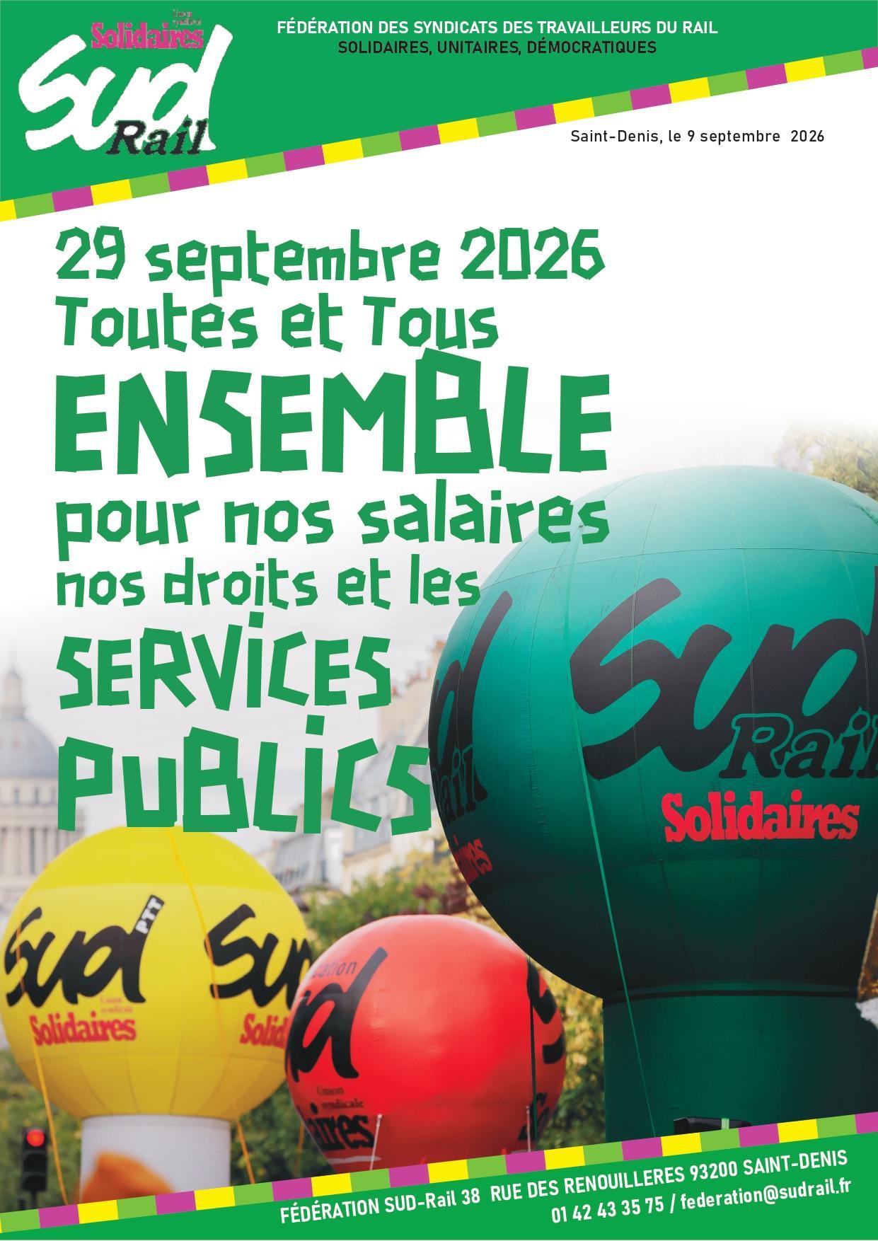 SUD-RAIL APPELLE À LA GRÈVE LE 29 SEPTEMBRE ! 