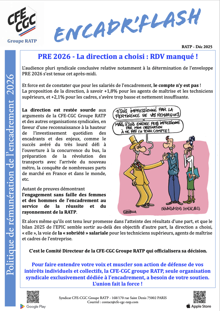 PRE 2026 - La Direction a choisi : RDV manqué !