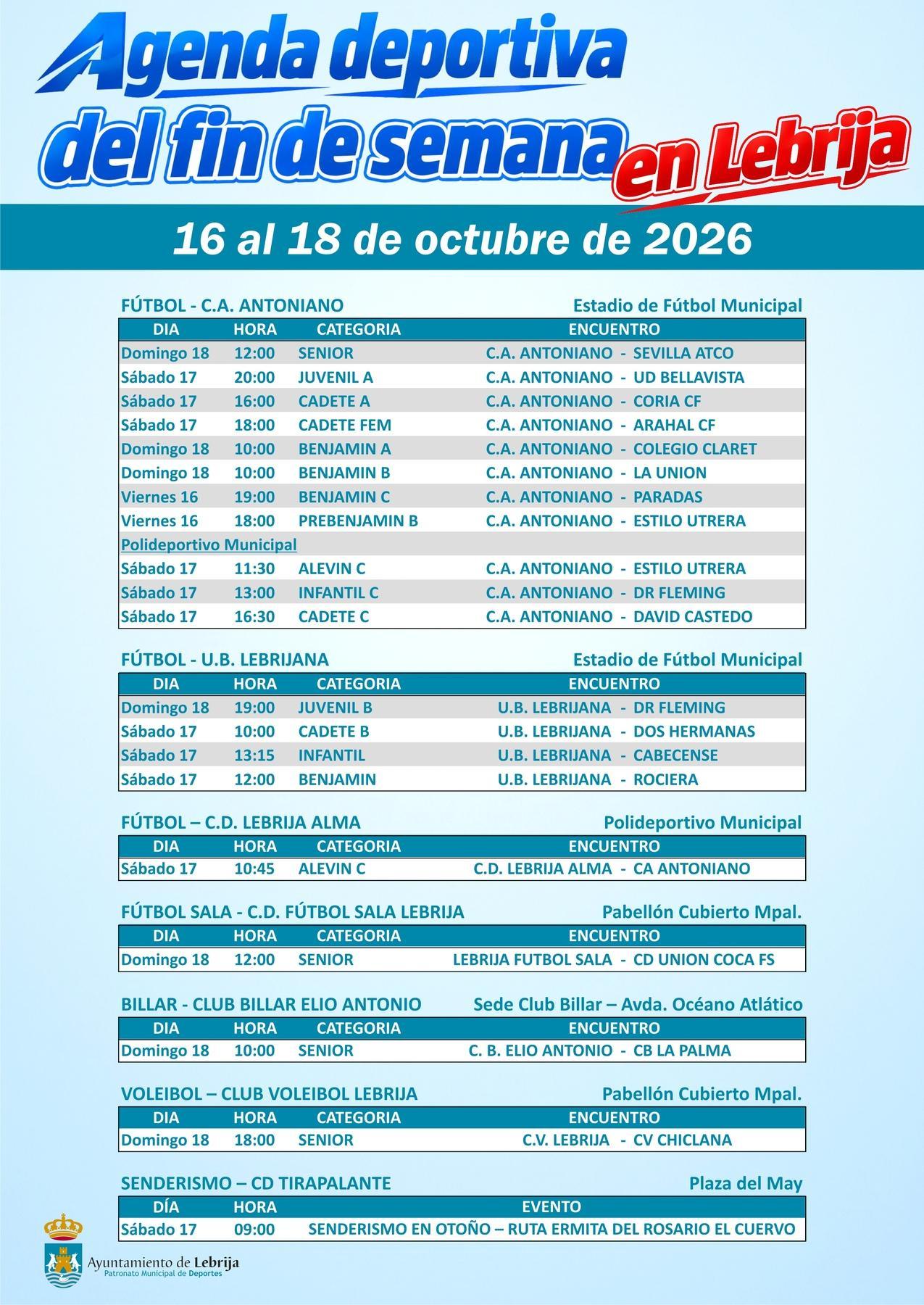 Agenda deportiva del fin de semana