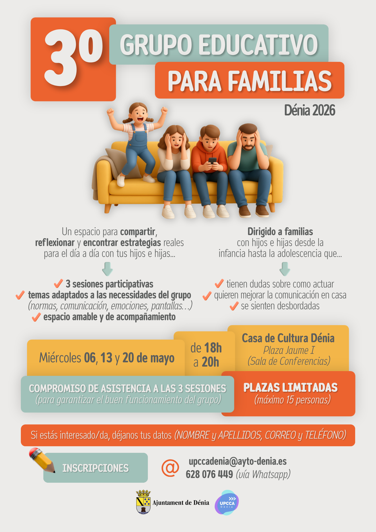 Dénia organiza un grupo educativo para ayudar a las familias en la crianza y convivencia diaria