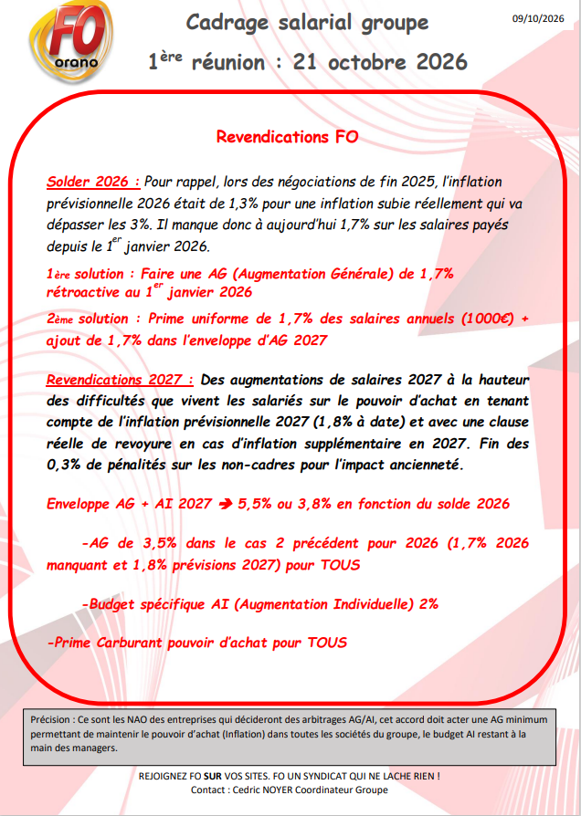revendications FO salaires et pouvoir d'achat