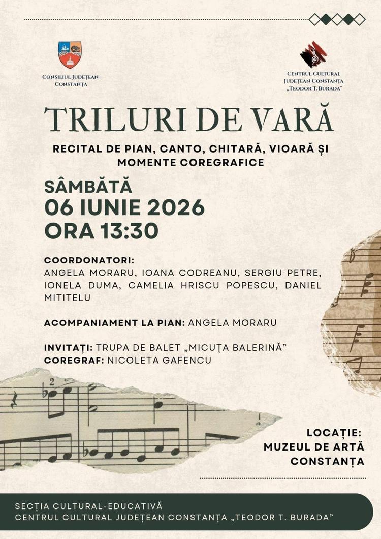 Triluri de vară: Recital de pian, cato, chitară, vioară și momente coregrafice